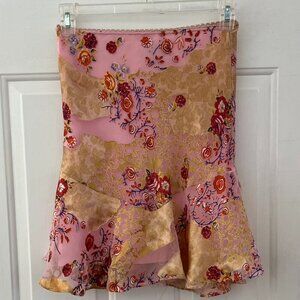 Betsy & Babs Y2K Floral Lined Oriental Style Mini Festival Peplum  Skirt Sz Sm